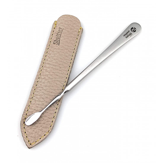 Niegeloh Solingen Surgical Stainless Steel Cuticle Pusher German Manicure Pedicure tool - 12cm in Durable Full Grain Shpitser's Leather Case HandCrafted in Solingen Germany (Gray)