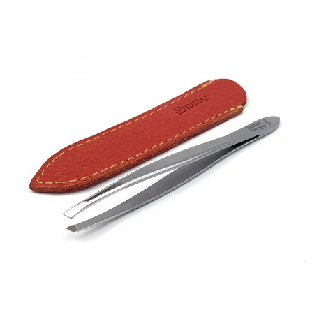 Shpitser Stainless Steel TopInox Slanted Tweezers Eyebrow Hair Removal tool 9cm in Genuine Leather Case Handcrafted in Solingen Germany