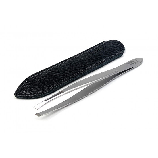 Shpitser Stainless Steel TopInox Slanted Tweezers Eyebrow Hair Removal tool 9cm in Genuine Leather Case Handcrafted in Solingen Germany
