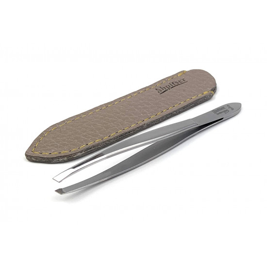 Shpitser Solingen Surgical Stainless Steel TopInox Slanted Tweezers German Eyebrow Hair Removal tool - 9cm in Durable Full Grain Genuine Leather Case Handcrafted in Solingen Germany