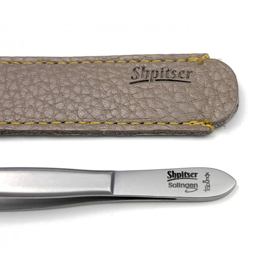 Shpitser Solingen Surgical Stainless Steel TopInox Slanted Tweezers German Eyebrow Hair Removal tool - 9cm in Durable Full Grain Genuine Leather Case Handcrafted in Solingen Germany