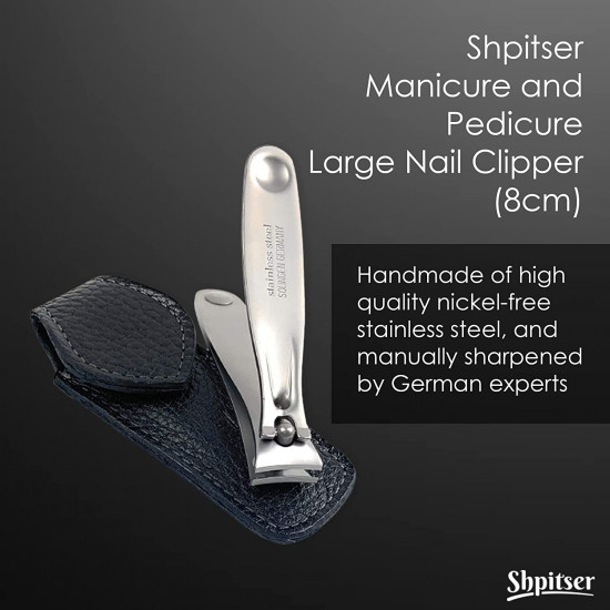 Shpitser Solingen Germany TopInox Toe Nail Clipper Stainless Steel Nail Trimmer Men & Women Nail Care Packed with Genuine Leather Case