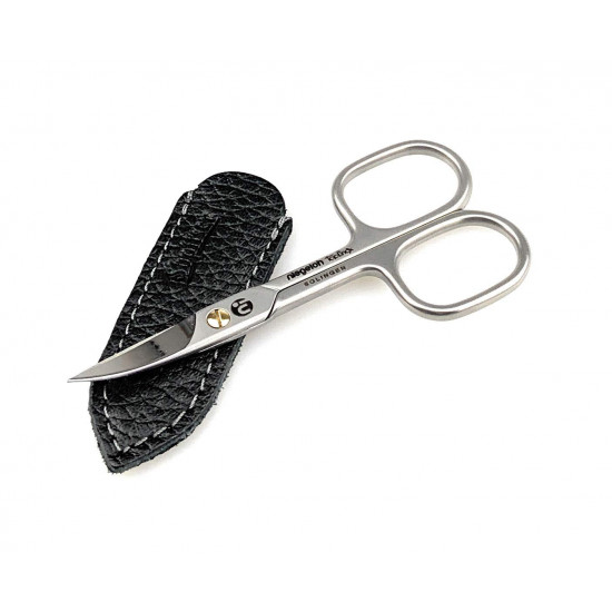 Niegeloh Solingen TOPINOX Curved Stainless Steel Professional Manicure Scissors Cutter - Made in Solingen Germany | Packed with Shpitser Full Grain Leather Case (Combination Nail & Cuticle, Black)