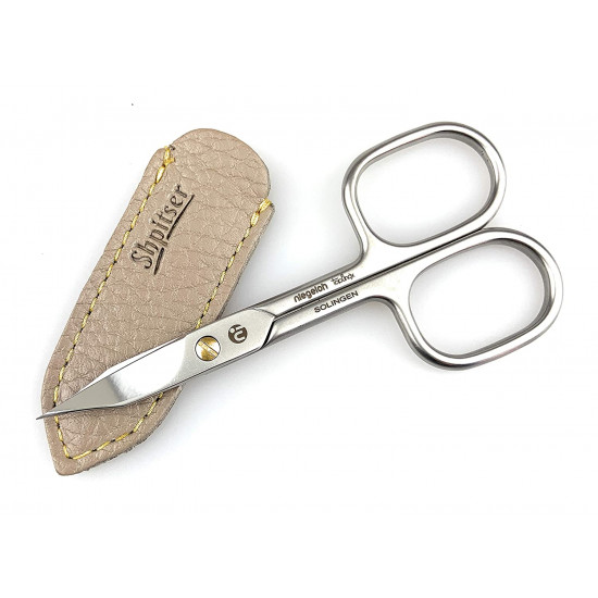 Niegeloh Solingen TOPINOX Curved Stainless Steel Professional Manicure Scissors Cutter - Made in Solingen Germany | Packed with Shpitser Full Grain Leather Case (Combination Nail & Cuticle, Gray)
