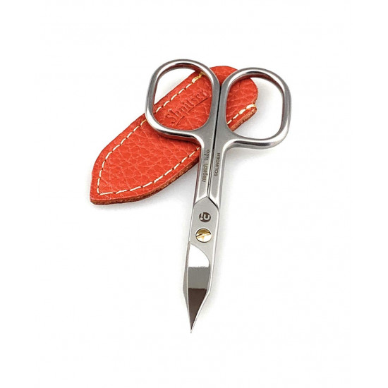 Niegeloh Solingen TOPINOX Curved Stainless Steel Professional Manicure Scissors Cutter - Made in Solingen Germany | Packed with Shpitser Full Grain Leather Case (Combination Nail & Cuticle, Red)
