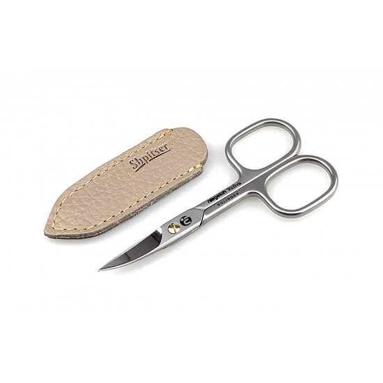 Niegeloh Solingen TOPINOX Curved Stainless Steel Professional Manicure Nail Scissors Perfect Cutter - Made in Solingen Germany | Packed with Shpitser Full Grain Leather Case (Nail, Gray)