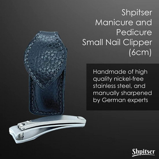 Shpitser Stainless Steel Nail Clipper 6cm German Nail Trimmer Packed with Genuine Leather Case Black