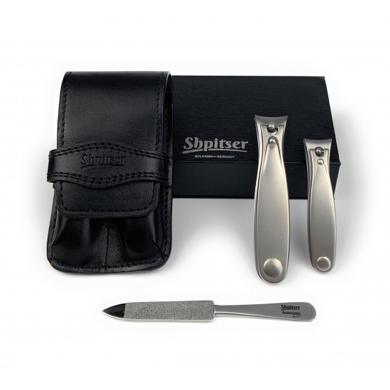 Shpitser TopInox Stainless Steel Hand Sharpened Manicure Pedicure Travel Set Grooming Kit In Italian Leather Case Made in Solingen Germany