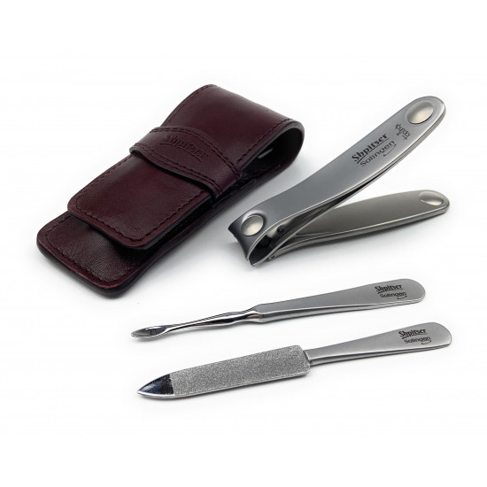 Shpitser TopInox Stainless Steel Hand Sharpened Manicure Pedicure Travel Set Grooming kit In Italian Leather Case Made in Solingen Germany