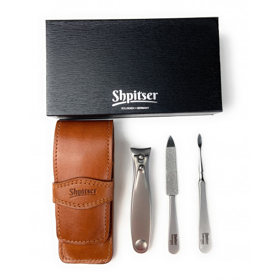 Shpitser TopInox Stainless Steel Hand Sharpened Manicure Pedicure Travel Set Grooming Kit In Italian Leather Case Made in Solingen Germany