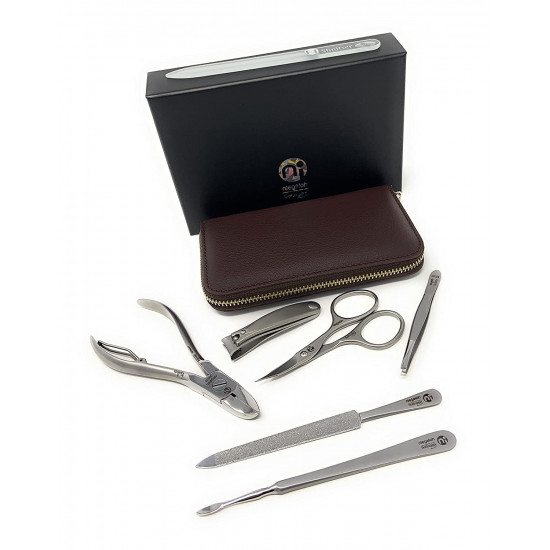 Niegeloh 6 pcs XL Stainless Steel Manicure Set In Leather Case Made in Solingen Germany With Bonus: Crystal Glass Nail File Niegeloh 6 pcs XL Stainless Steel Manicure Set In Leather Case Made in Solingen Germany With Bonus: Crystal Glass Nail File