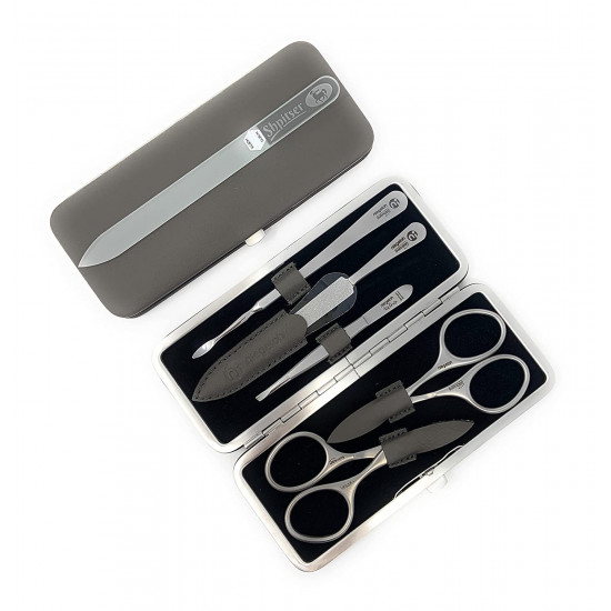 Niegeloh 5 pcs Luxury Stainless Steel Manicure Set In Nappa Leather Case Made in Solingen Germany With Bonus: Crystal Glass Nail File