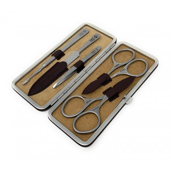 Niegeloh 5 pcs Luxury Stainless Steel Manicure Set Nail In Nappa Leather Case Made in Solingen Germany Plus Bonus: Shpitser Crystal Glass Nail File