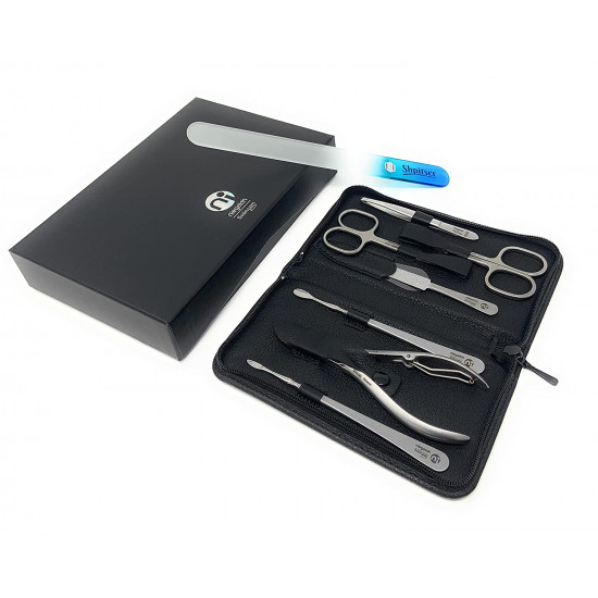 Niegeloh  XL 7 Pieces Stainless Steel Manicure Set Made in Solingen Germany With BONUS: SHPITSER Crystal Glass Nail File