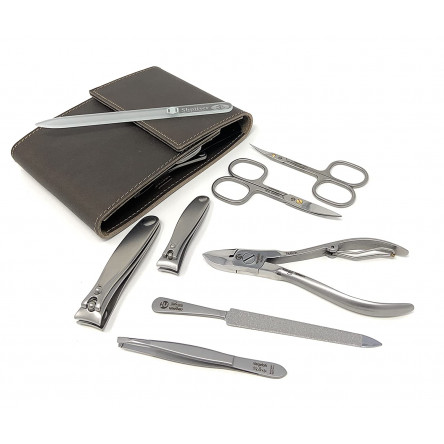 Niegeloh 7 pcs XL Premium Stainless Steel Manicure Set In Durable Leather Case Handcrafted in Solingen GermanyWith Bonus: SHPITSER Crystal Glass Nail File