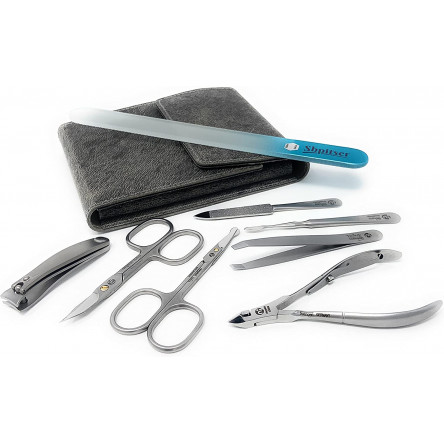 Niegeloh 7 pcs XL Premium Stainless Steel Manicure Set In Durable Leather Case Handcrafted in Solingen Germany With Bonus Shpitser 20cm Nail File