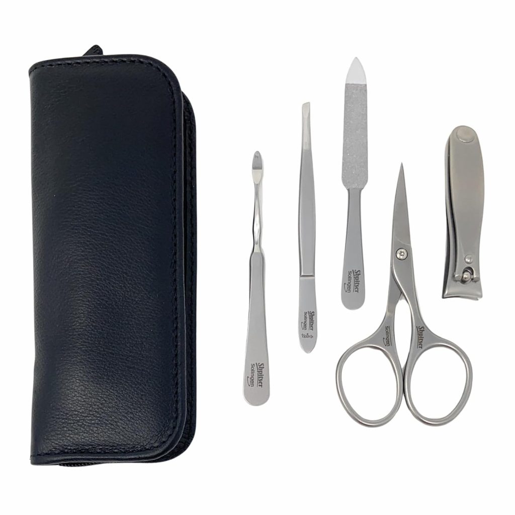 5-piece manicure and pedicure set. Hand-sharpened and cut-tested before packing by Shpitser