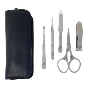5-piece manicure and pedicure set. Hand-sharpened and cut-tested before packing by Shpitser