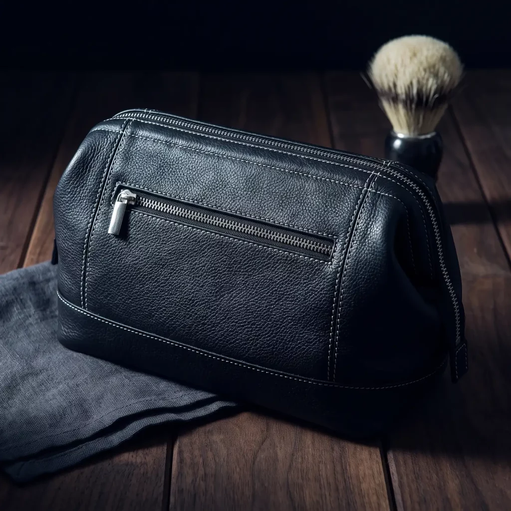 Leather Toiletry Bag, Contrast Stitching