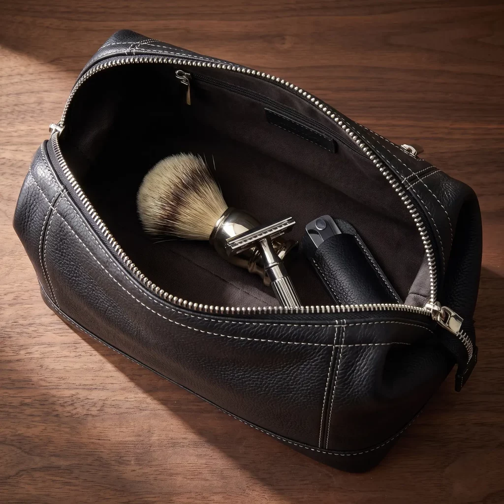 Leather Toiletry Bag, Contrast Stitching