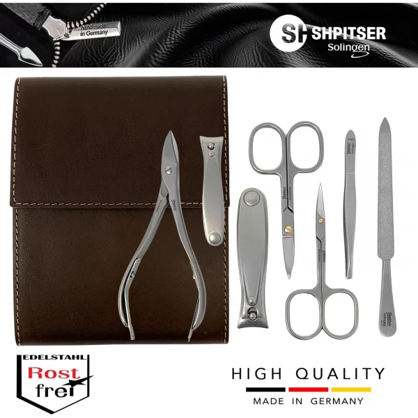 Shpitser 7pc TopInox Set, brown leather case — second view